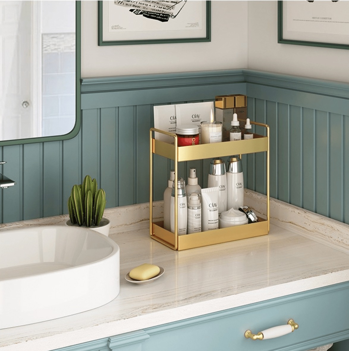 EleganceTray | Premium Gold Metal Storage Tray - Sleek Vanity & Bathroom Organizer
