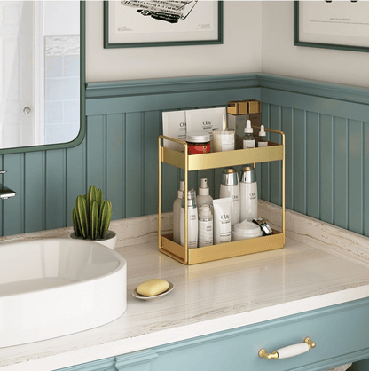 EleganceTray | Premium Gold Metal Storage Tray - Sleek Vanity & Bathroom Organizer