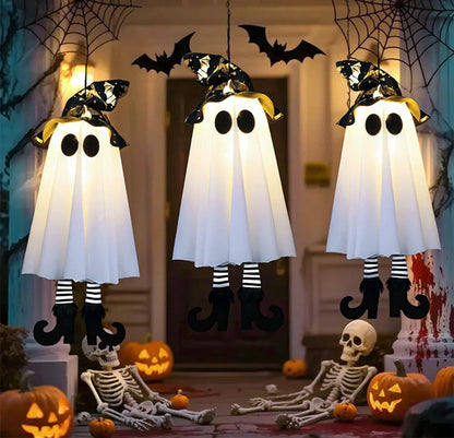 Illuminated Halloween Decor with Ghosts and Lights — Ideal for Outdoor Display