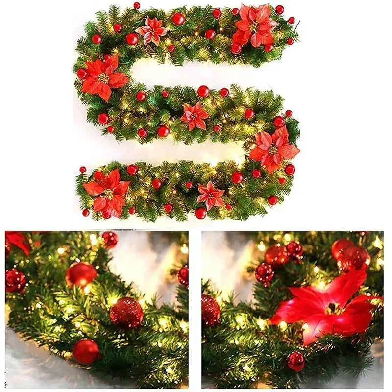 Illuminated Rattan Christmas Garland for Stairs and Fireplace Decor