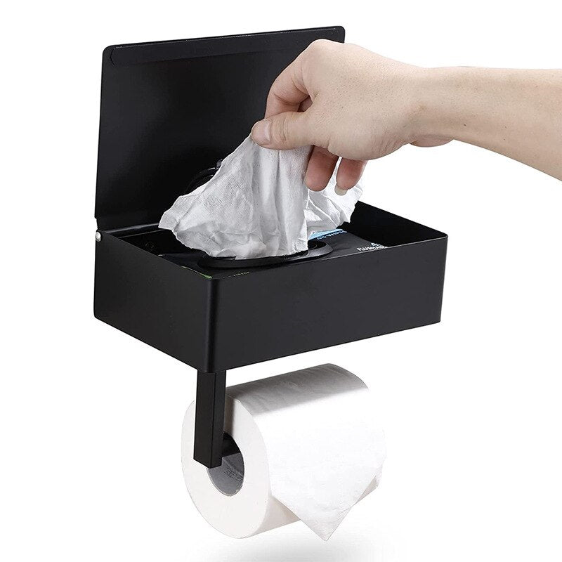 TidyBox Wall-Mounted Toilet Paper Holder with Storage Shelf - Durable Steel, Space-Saving Solution