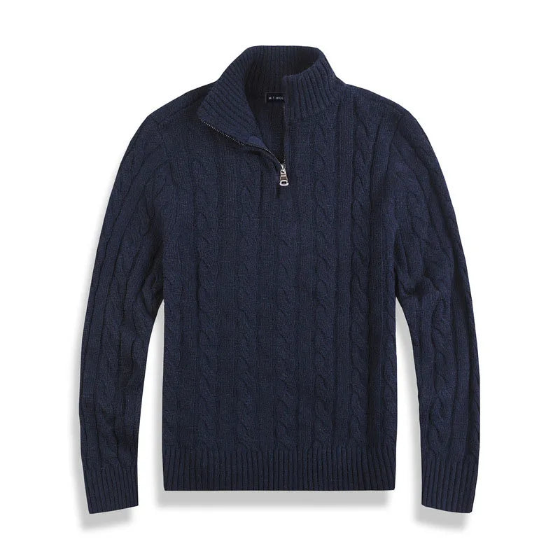 Men's Jumper with Half Zip and Cable Pattern