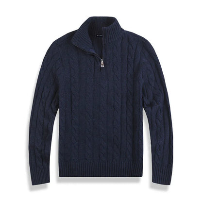 Men's Jumper with Half Zip and Cable Pattern