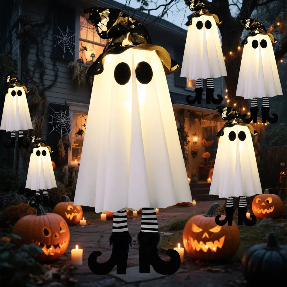 Illuminated Halloween Decor with Ghosts and Lights — Ideal for Outdoor Display