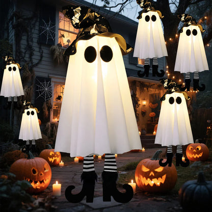 Illuminated Halloween Decor with Ghosts and Lights — Ideal for Outdoor Display