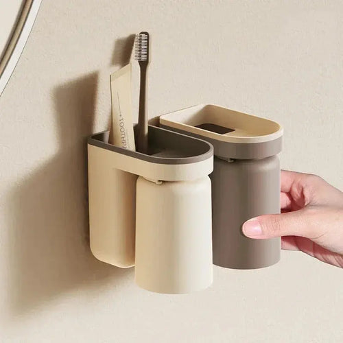 BrushDock | Magnetic Cup Toothbrush Holder - Self-Adhesive Wall Organizer for Your Bathroom