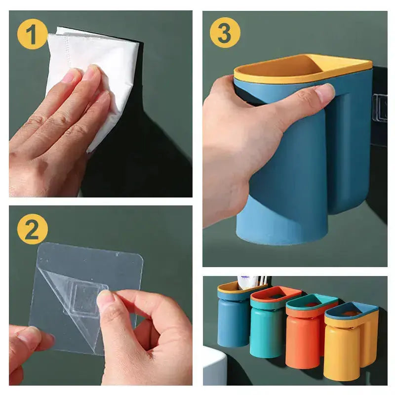 BrushDock | Magnetic Cup Toothbrush Holder - Self-Adhesive Wall Organizer for Your Bathroom