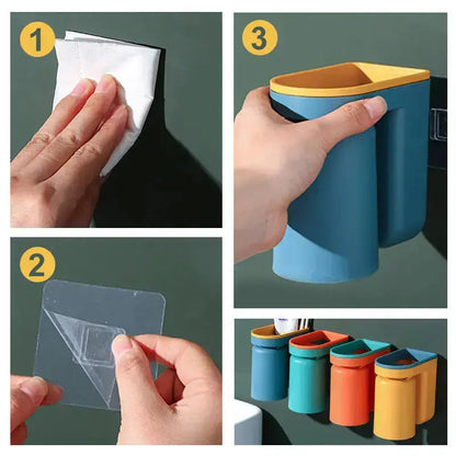 BrushDock | Magnetic Cup Toothbrush Holder - Self-Adhesive Wall Organizer for Your Bathroom