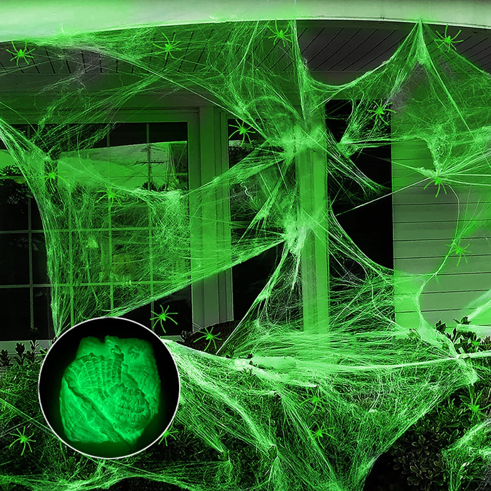 Glow-in-the-Dark Spider Webs for Outdoor Decor