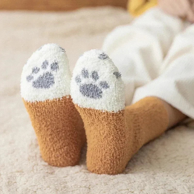 Women's Super Soft Cotton Cat Paw Socks – Ideal for Winter, Size EU 35-42