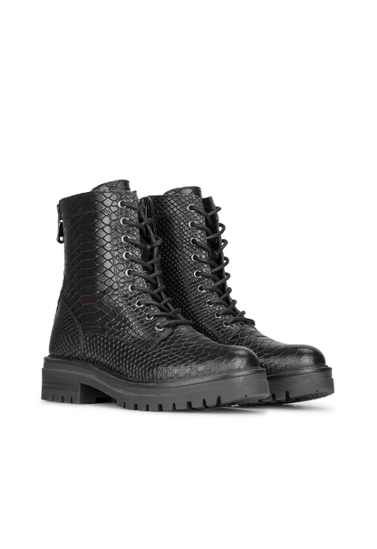 Chic Women's Snake Print Lace-Up Ankle Boots – Comfortable and Versatile Style