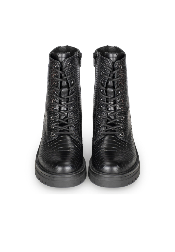 Chic Women's Snake Print Lace-Up Ankle Boots – Comfortable and Versatile Style