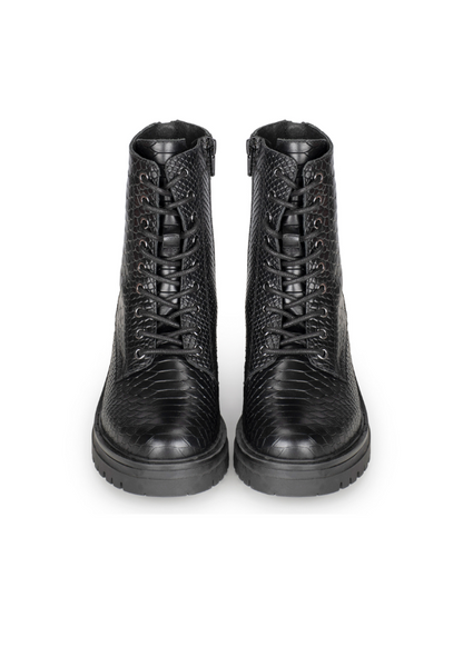 Chic Women's Snake Print Lace-Up Ankle Boots – Comfortable and Versatile Style