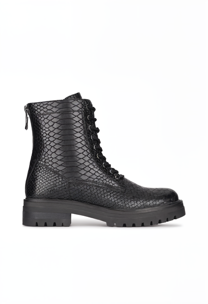 Chic Women's Snake Print Lace-Up Ankle Boots – Comfortable and Versatile Style
