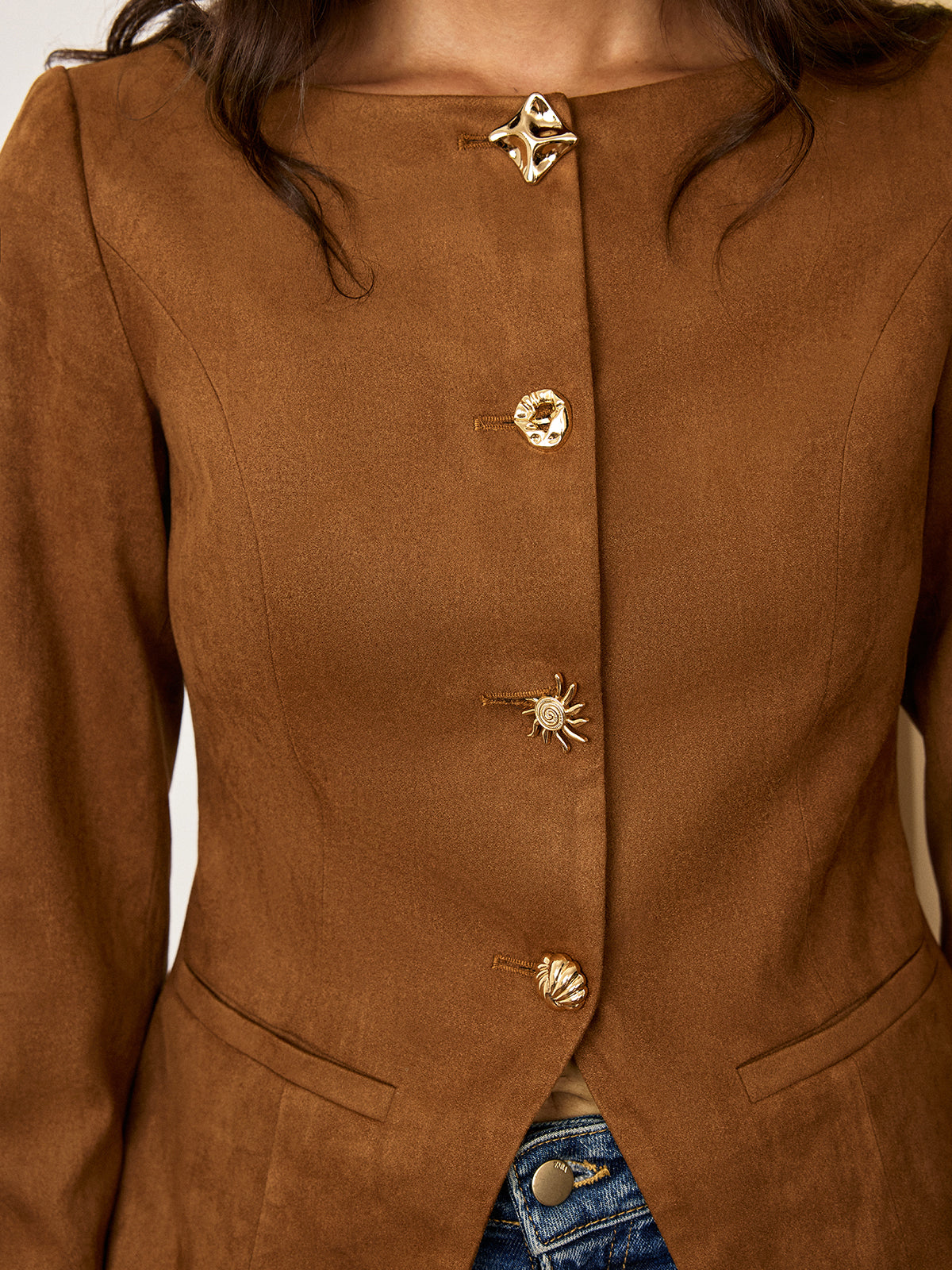 Amyra | Fitted Suede Jacket with Metal Buttons