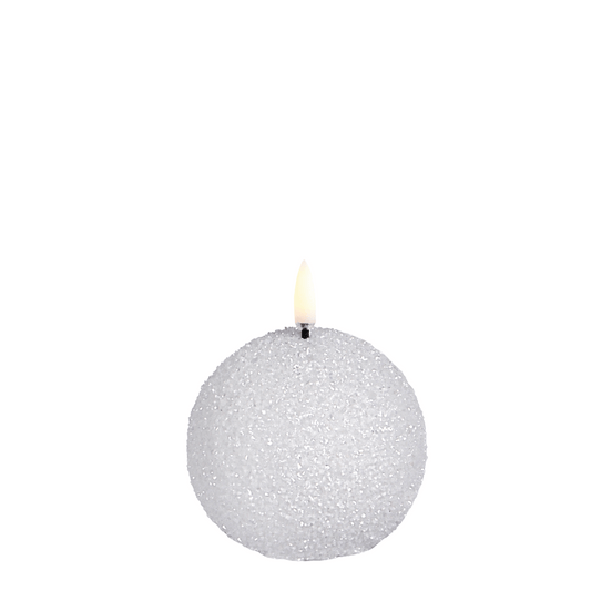 Winter-Themed Flameless Candle with Decorative Glitter Accent