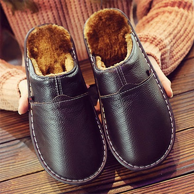 Water-Resistant Leather Slippers