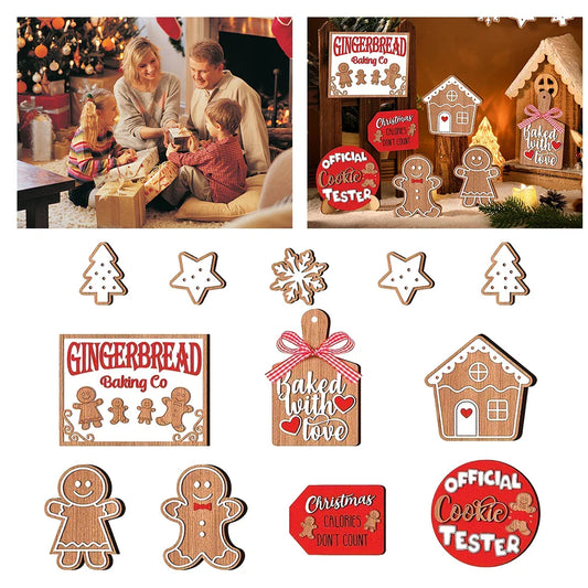12-Piece Rustic Wooden Christmas Ornament Set – Perfect for Wall and Tray Home Decor