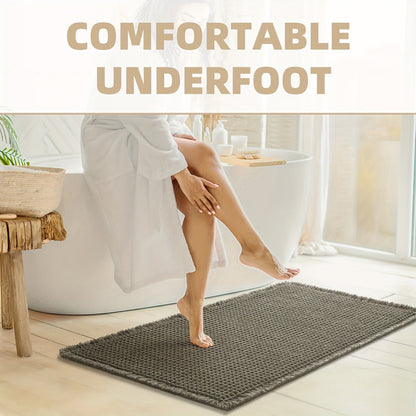 AbsorbEase | Ultra-Absorbent Waffle Bath Mat with Tassels - Non-Slip Design