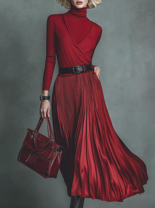 Chic Two-Piece Maxi Dress Set with Pleated Hem and Faux Neckline