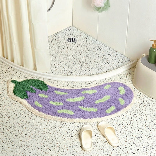 FruityStep | Non-Slip Eggplant & Banana Bath Mats - Soft, Durable, and Colorful Design for Your Bathroom