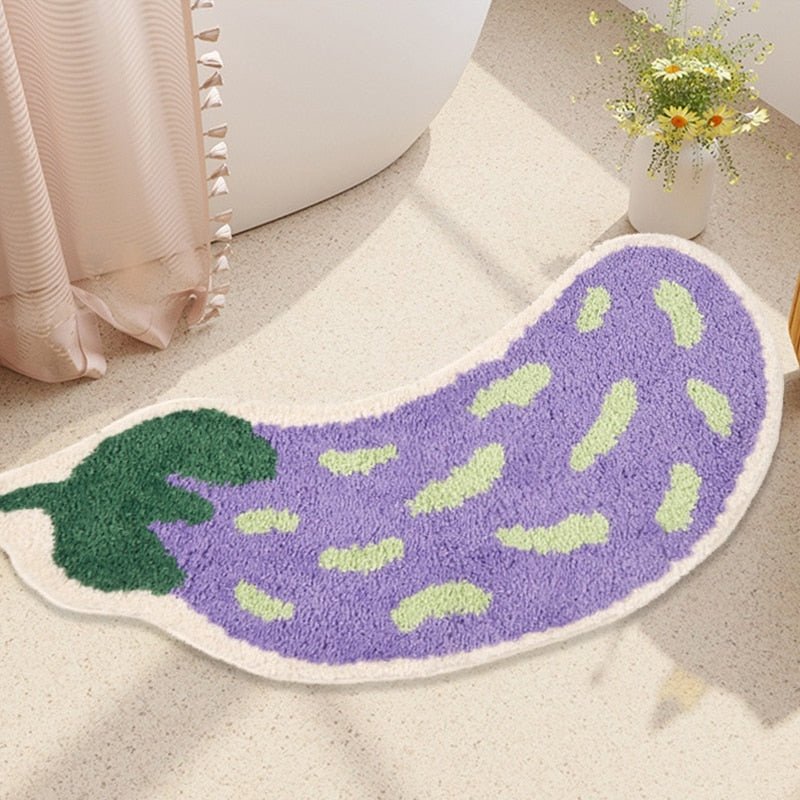 FruityStep | Non-Slip Eggplant & Banana Bath Mats - Soft, Durable, and Colorful Design for Your Bathroom