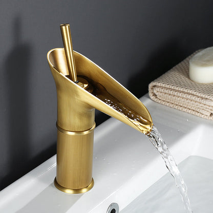 Cascade Antique Brass Basin Mixer Tap - Vintage Waterfall Bathroom Faucet