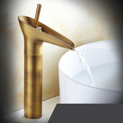 Cascade Antique Brass Basin Mixer Tap - Vintage Waterfall Bathroom Faucet