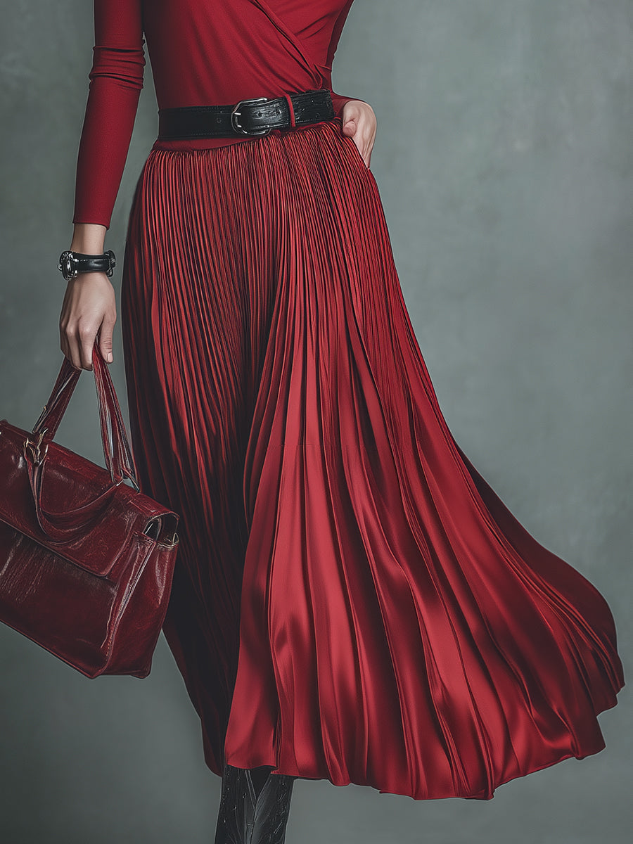 Chic Two-Piece Maxi Dress Set with Pleated Hem and Faux Neckline