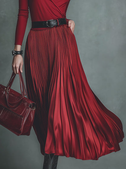 Chic Two-Piece Maxi Dress Set with Pleated Hem and Faux Neckline