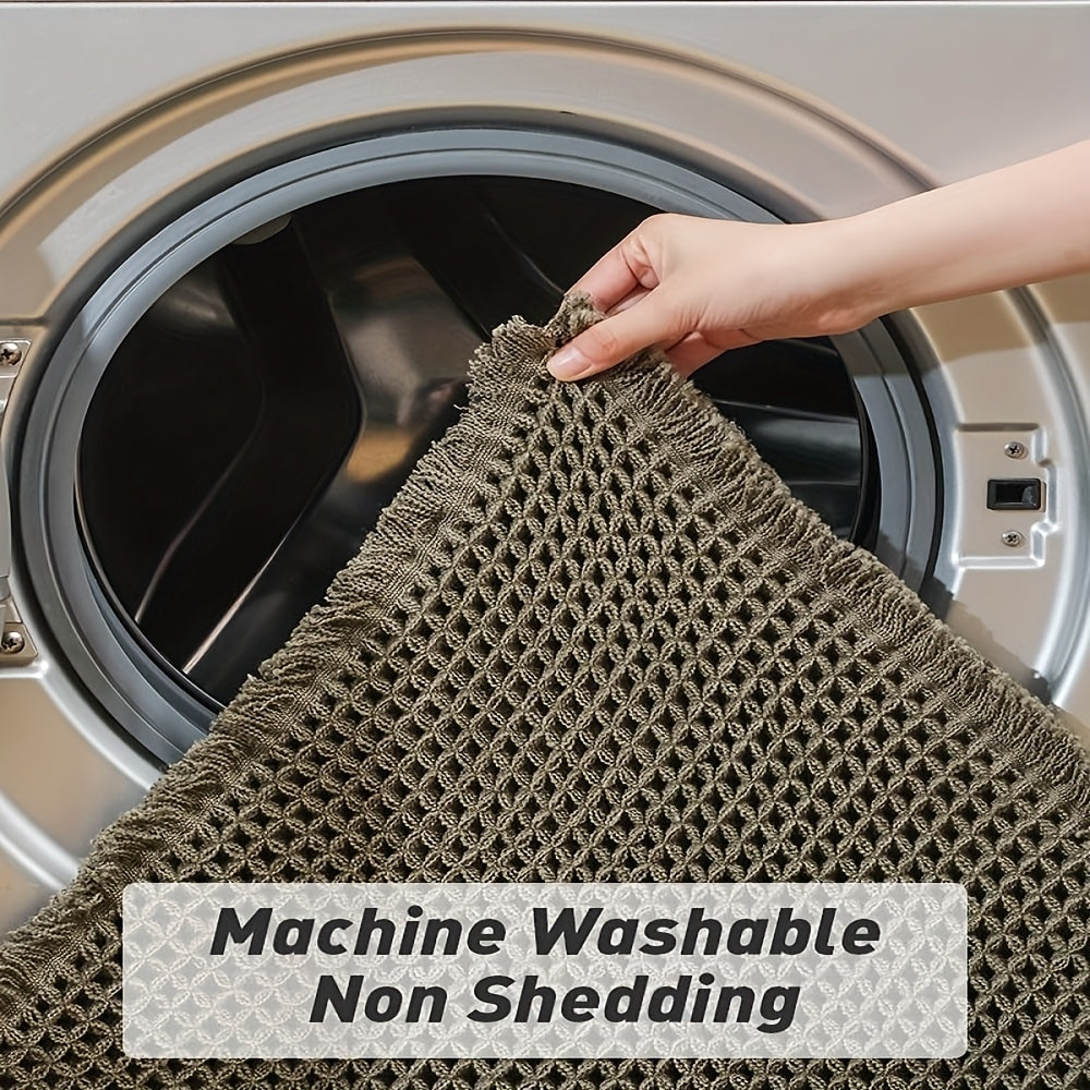 AbsorbEase | Ultra-Absorbent Waffle Bath Mat with Tassels - Non-Slip Design