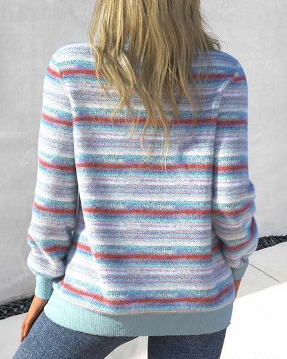 Casual Striped Round Neck Sweatshirt with Relaxed Fit