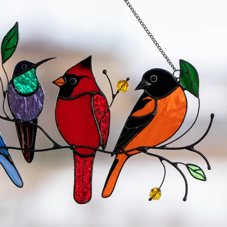 Bird-Shaped Glass Window Ornaments