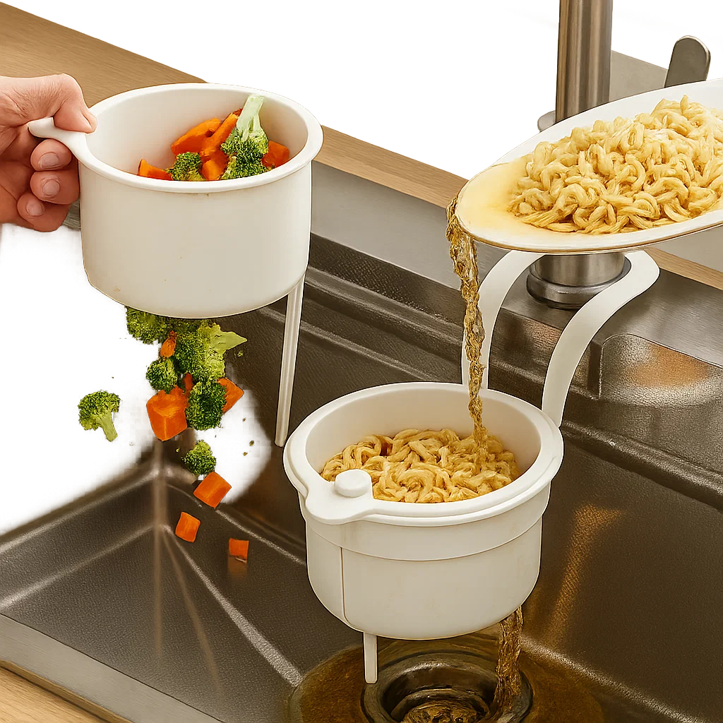 Dual-Function Hanging Sink Strainer with Easy Click Opening