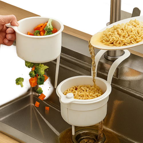 Dual-Function Hanging Sink Strainer with Easy Click Opening
