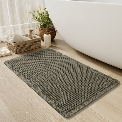 AbsorbEase | Ultra-Absorbent Waffle Bath Mat with Tassels - Non-Slip Design