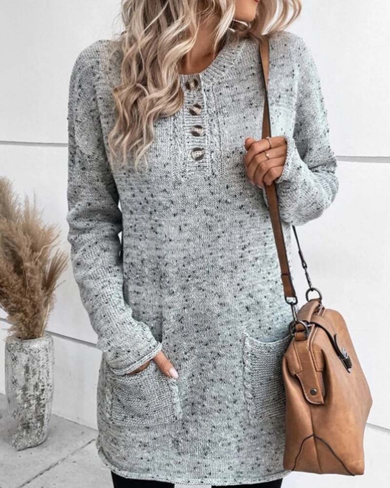 Deqa | V-Neck Long Sweater Dress with Pockets