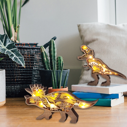 Intricately Engraved 3D Wooden Dinosaur Figurines