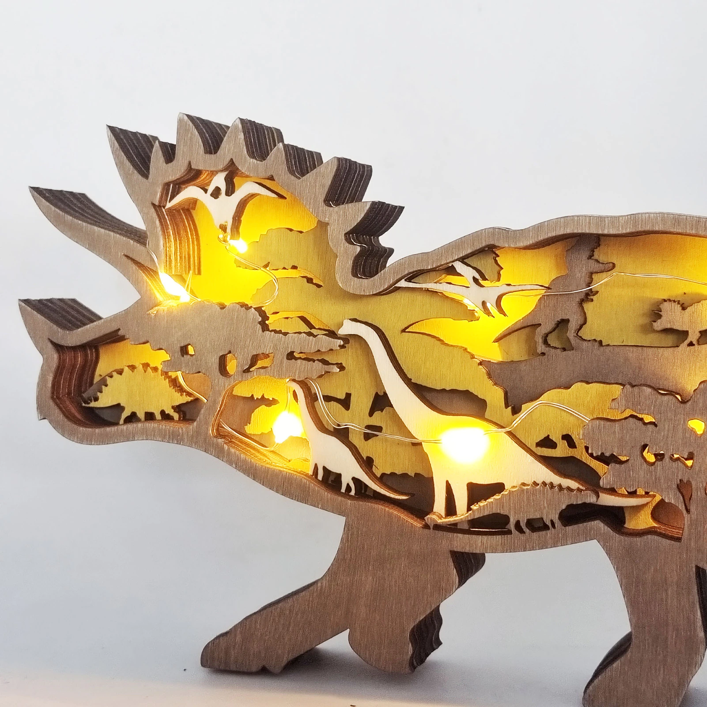 Intricately Engraved 3D Wooden Dinosaur Figurines