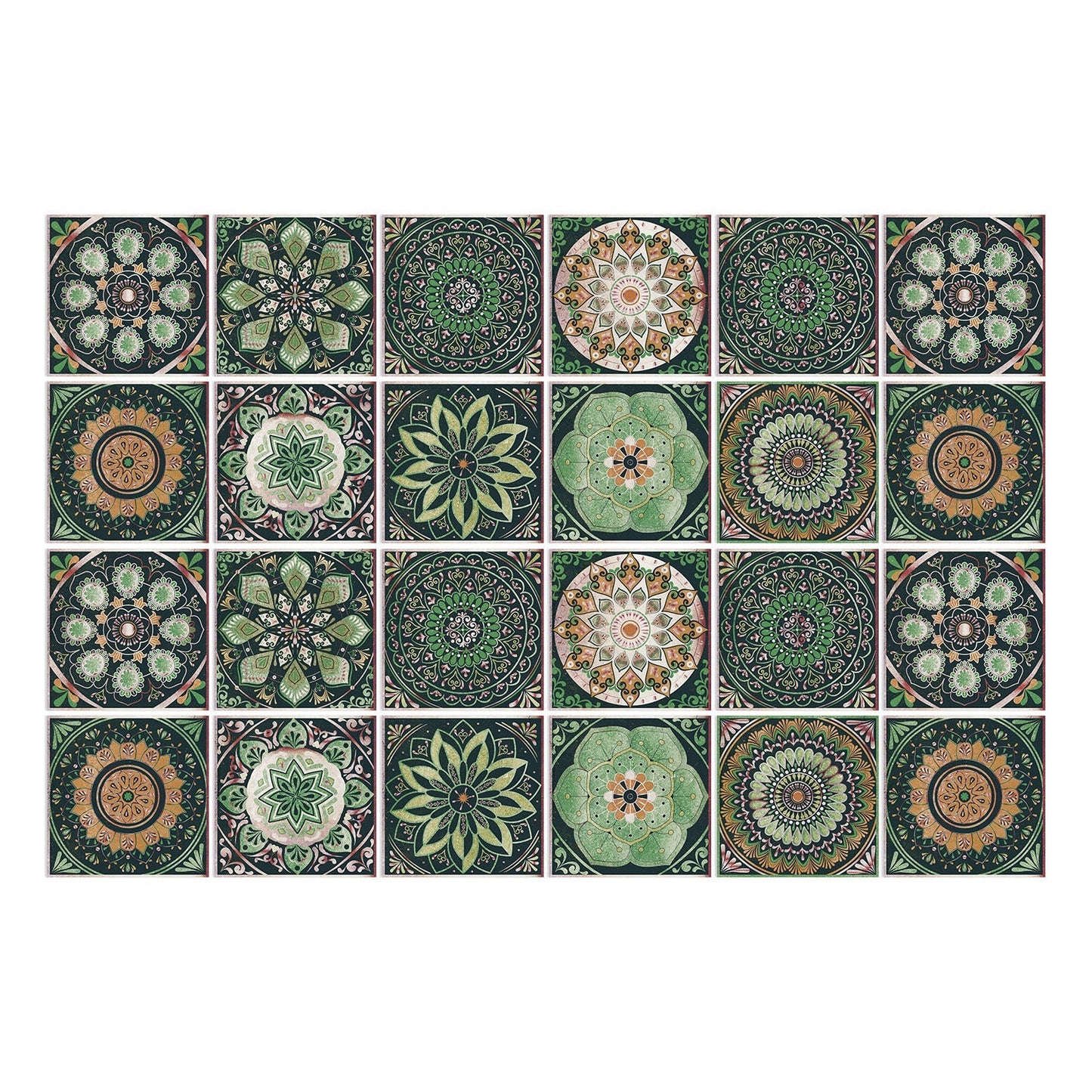 MandalaPatch | Set of 24 European-Style Peel & Stick Mandala Tile Stickers - Waterproof Vinyl for Walls & Floors