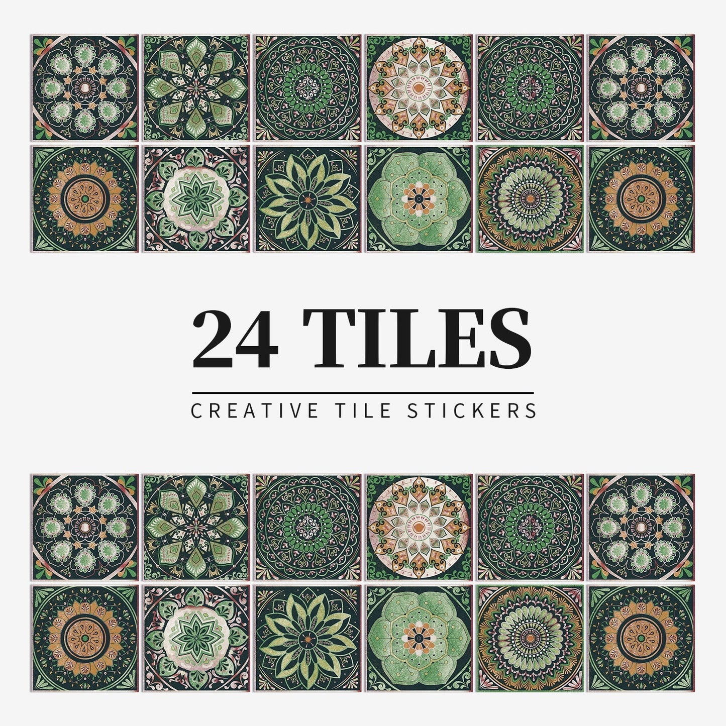 MandalaPatch | Set of 24 European-Style Peel & Stick Mandala Tile Stickers - Waterproof Vinyl for Walls & Floors