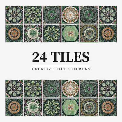 MandalaPatch | Set of 24 European-Style Peel & Stick Mandala Tile Stickers - Waterproof Vinyl for Walls & Floors