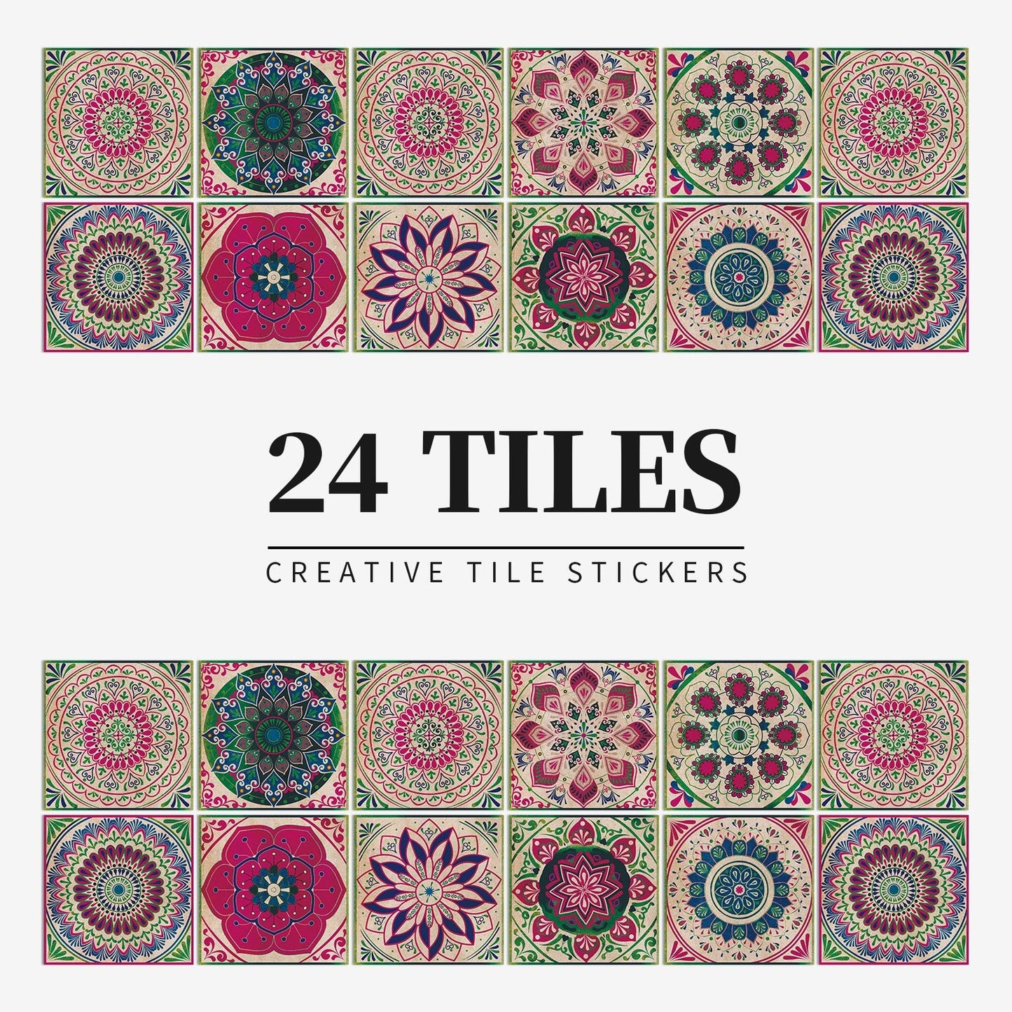 MandalaPatch | Set of 24 European-Style Peel & Stick Mandala Tile Stickers - Waterproof Vinyl for Walls & Floors
