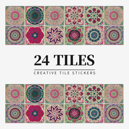 MandalaPatch | Set of 24 European-Style Peel & Stick Mandala Tile Stickers - Waterproof Vinyl for Walls & Floors
