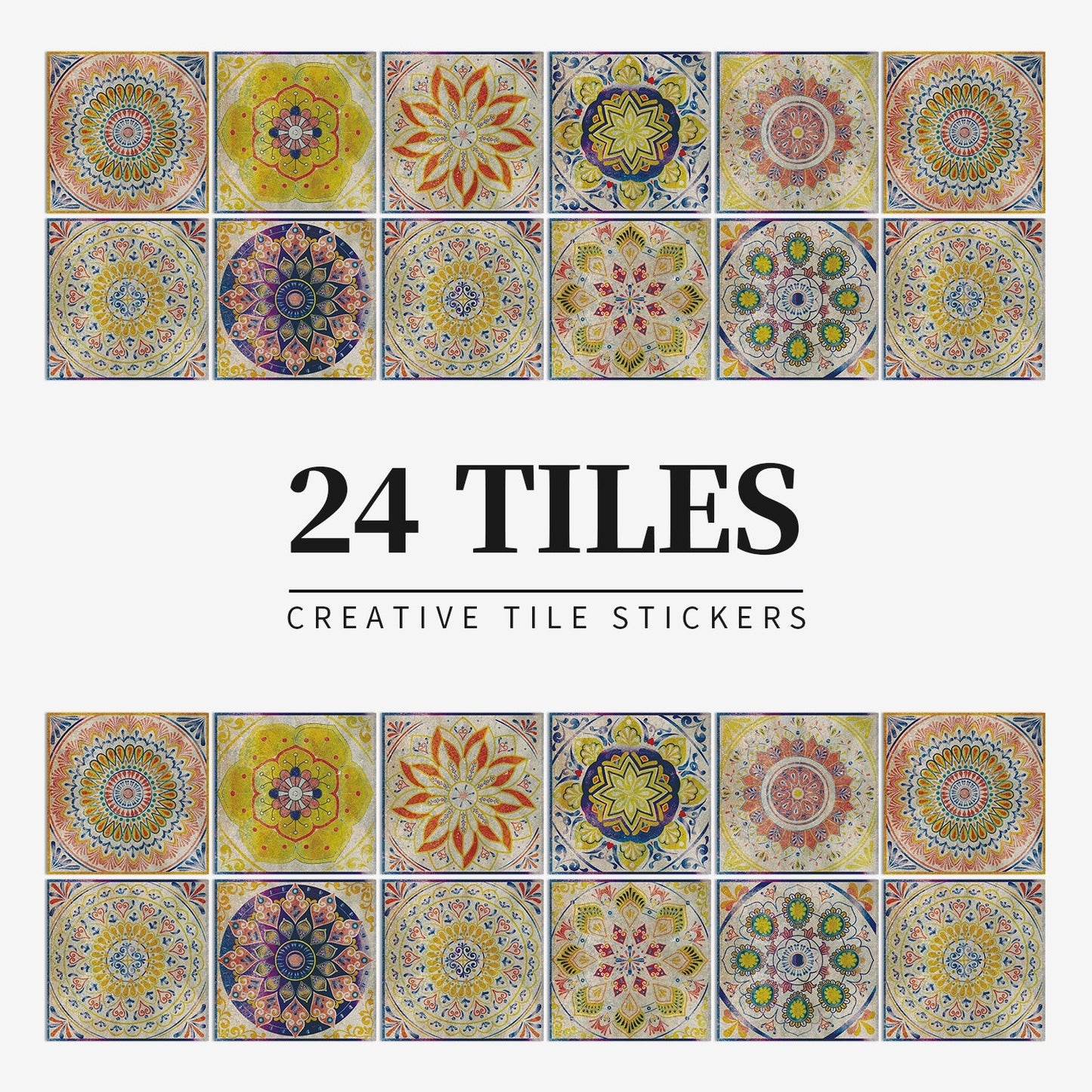 MandalaPatch | Set of 24 European-Style Peel & Stick Mandala Tile Stickers - Waterproof Vinyl for Walls & Floors