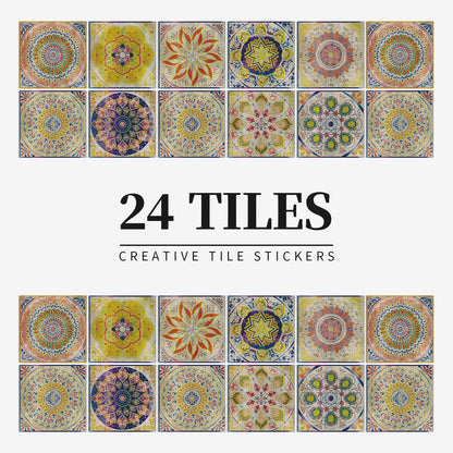 MandalaPatch | Set of 24 European-Style Peel & Stick Mandala Tile Stickers - Waterproof Vinyl for Walls & Floors