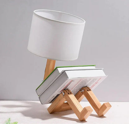 RutanFlex Wooden Table Lamp with Integrated Book Holders