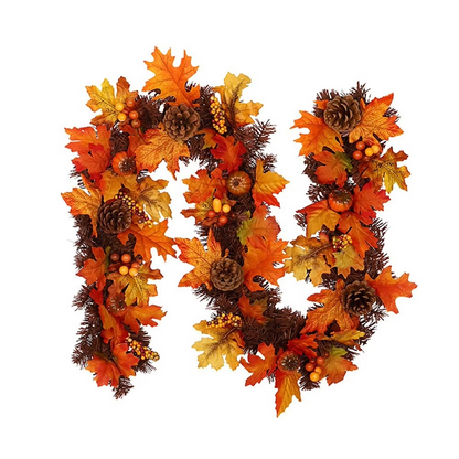 180 cm Autumn Garland Featuring Maple Leaves, Pine Cones, Pumpkins, and Berries