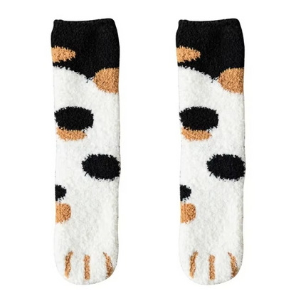 Cozy Winter Plush Socks with Cat Paw Design and Fun Animal Prints