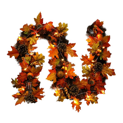 180 cm Autumn Garland Featuring Maple Leaves, Pine Cones, Pumpkins, and Berries